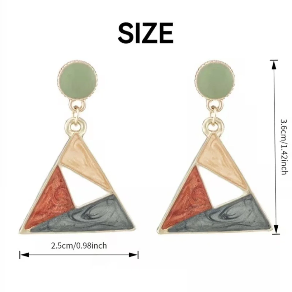 Vintage Inspired Geometric Triangle Enamel Drop Earrings Gold Tone Multicolor